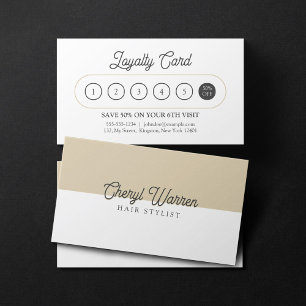 Elegant Hairstylist Script White & Biege Minimal Loyalty Card