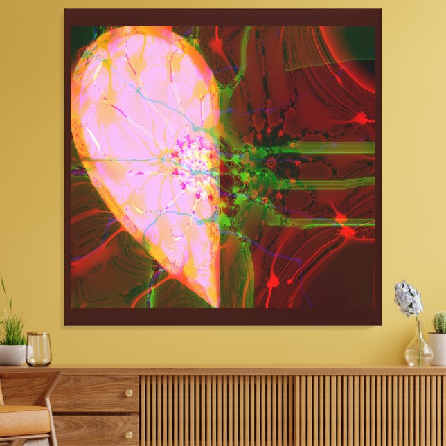 Elegant Half Heart Abstract Art Pink Green Red Canvas Print (Insitu(LivingRoom))