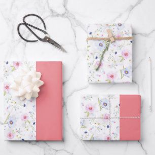 ELEGANT HALF PINK HALF FLORAL PATTERN WRAPPING PAPER SHEET