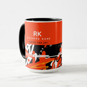 Elegant Half-Red Half-Abstract Mug with Name
