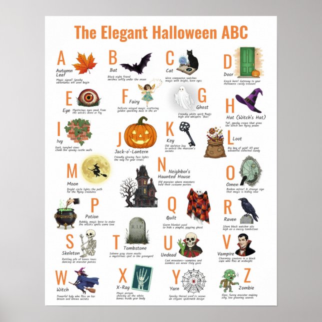 Elegant Halloween ABC Poster | Vintage 1950s Style Poster (Front)