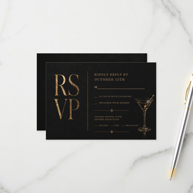 Elegant Halloween Cocktail RSVP insert card (Front/Back In Situ)