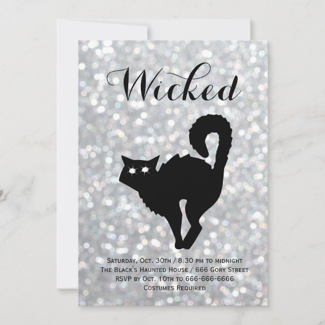 Elegant Halloween Costume Party - Cat Sparkles Invitation (Front)