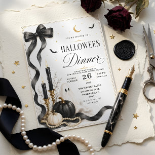 Elegant Halloween Dinner Party Luxury Ghost Holiday Card