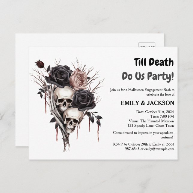 Elegant Halloween Engagement Party Invitation Postcard (Front/Back)