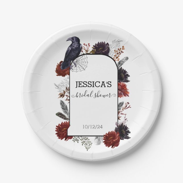 Elegant Halloween Floral Boho Bridal Shower  Paper Plate (Front)