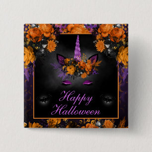 Elegant Halloween Flowers Unicorn 15 Cm Square Badge