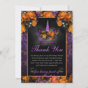 Elegant Halloween Flowers Unicorn Quinceanera Thank You Card
