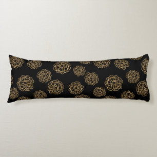 Elegant Halloween Golden Yellow Flowers on Black Body Cushion