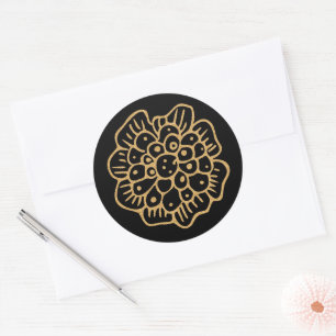 Elegant Halloween Golden Yellow Flowers on Black Classic Round Sticker