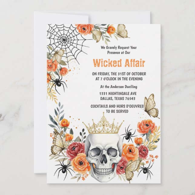 Elegant Halloween Invitation Card | Skull, Crown  (Front)