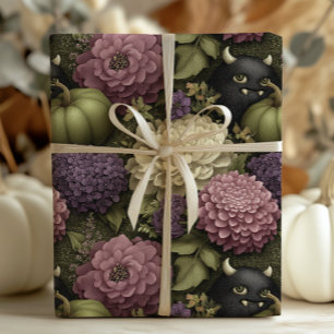 Elegant Halloween Monsters and Pumpkins in Purple Wrapping Paper