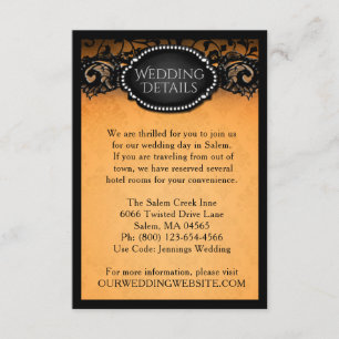 Elegant Halloween Orange & Black Wedding Details Invitation
