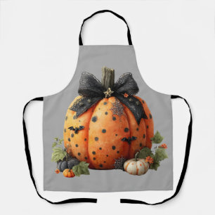 Elegant Halloween Pumpkin with Black Bow Apron