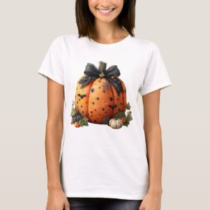 Elegant Halloween Pumpkin with Black Bow T-Shirt