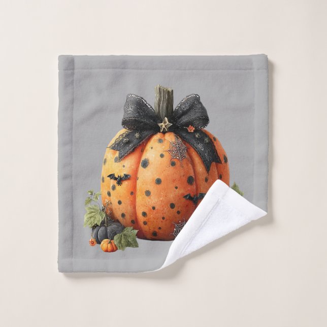 Elegant Halloween Pumpkin with Black Bow Wash Cloth (Wash Cloth)