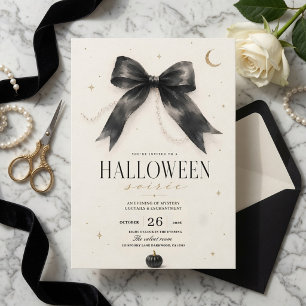 Elegant Halloween Soirée Luxury Black Holiday Card
