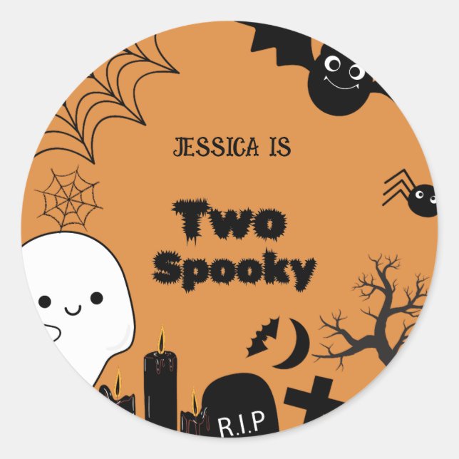 Elegant Halloween two spooky second Birthday party Classic Round Sticker (Front)