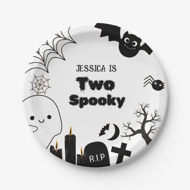 Elegant Halloween two spooky second Birthday party Paper Plate (Front)