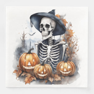 Elegant Halloween Watercolor Skeleton    Napkin