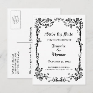 Elegant halloween wedding save the date postcard