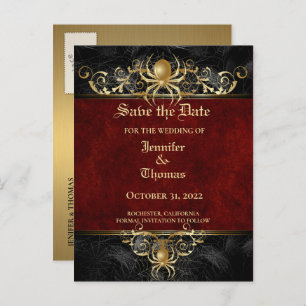Elegant halloween wedding save the date postcard