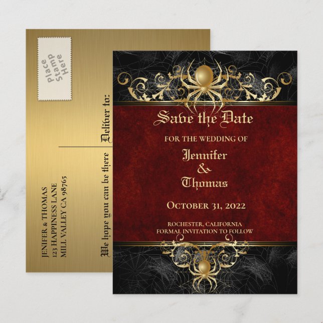 Elegant halloween wedding save the date postcard (Front/Back)