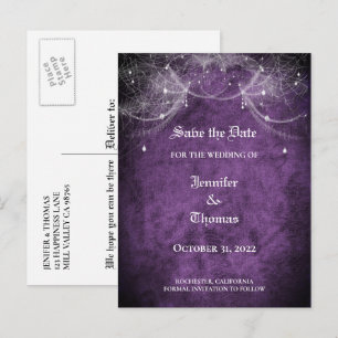 Elegant halloween wedding save the date postcard