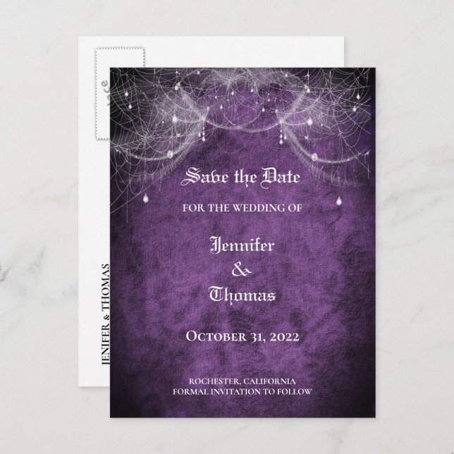 Elegant halloween wedding save the date postcard (Front/Back)