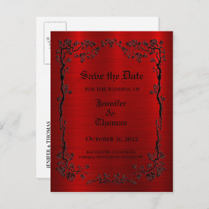 Elegant halloween wedding save the date postcard