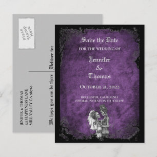 Elegant halloween wedding save the date postcard