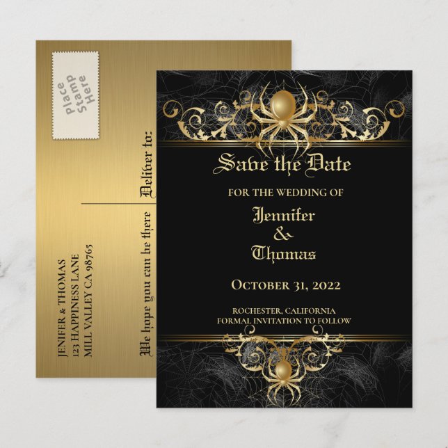Elegant halloween wedding save the date postcard (Front/Back)