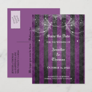 Elegant halloween wedding save the date postcard