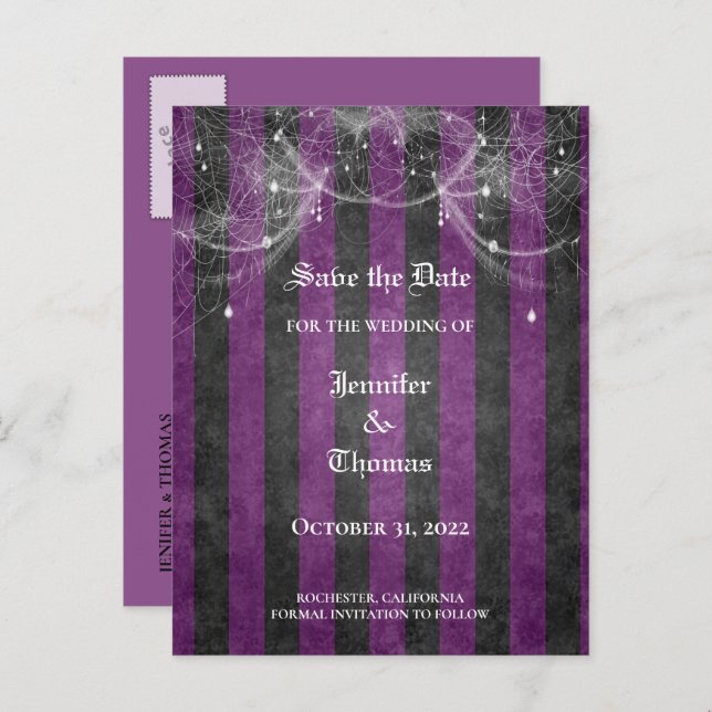 Elegant halloween wedding save the date postcard (Front/Back)