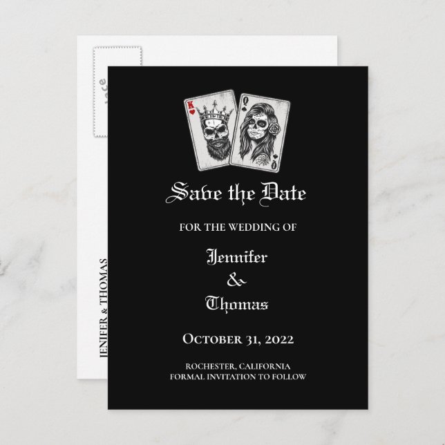 Elegant halloween wedding save the date postcard (Front/Back)