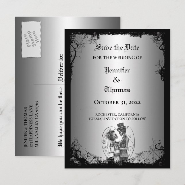 Elegant halloween wedding save the date postcard (Front/Back)