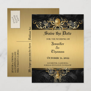 Elegant halloween wedding save the date postcard