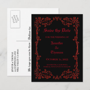 Elegant halloween wedding save the date postcard
