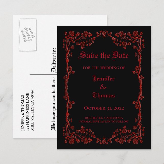 Elegant halloween wedding save the date postcard (Front/Back)