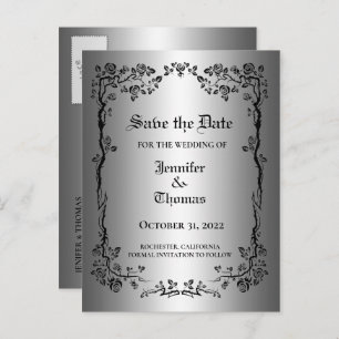 Elegant halloween wedding save the date postcard