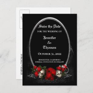 Elegant halloween wedding save the date postcard
