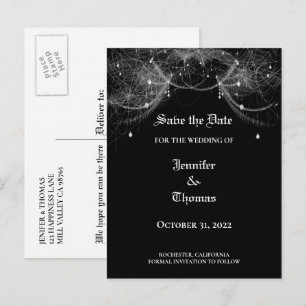 Elegant halloween wedding save the date postcard