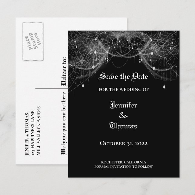 Elegant halloween wedding save the date postcard (Front/Back)