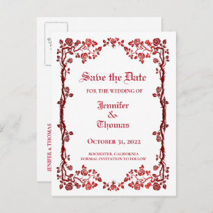Elegant halloween wedding save the date postcard