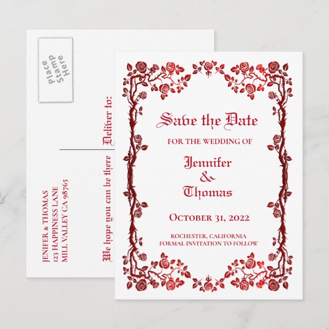 Elegant halloween wedding save the date postcard (Front/Back)
