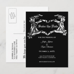 Elegant halloween wedding save the date postcard