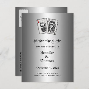 Elegant halloween wedding save the date postcard
