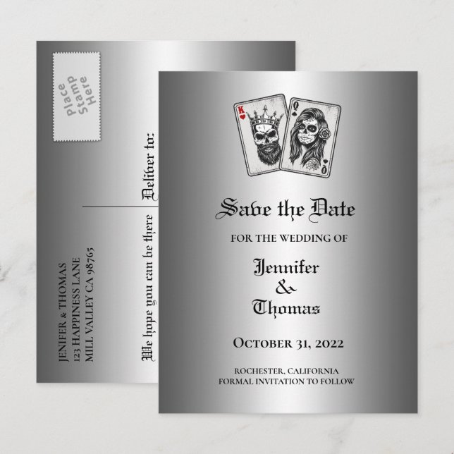 Elegant halloween wedding save the date postcard (Front/Back)