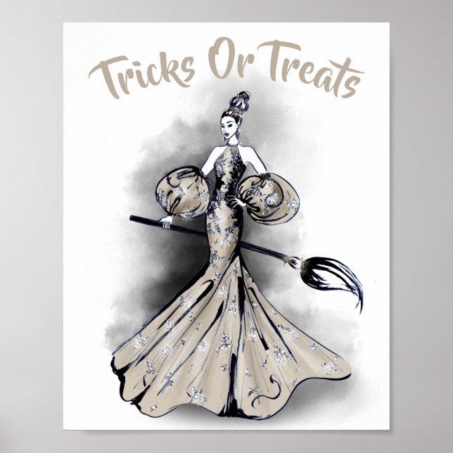 Elegant Halloween Witch Fashion Illustration Poster (Front)