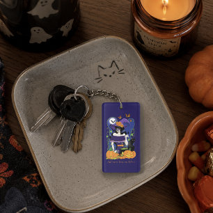Elegant Halloween Witch Sugar Skull Purple Key Ring